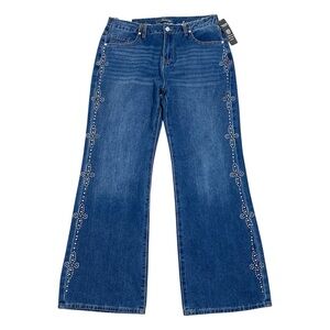 Cali 1850 Embellished Blue Wide-Leg Women Jeans, NEW Size 13/31